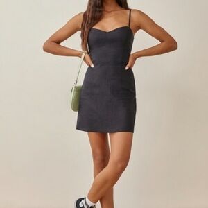 Reformation Roarke Linen Dress Black